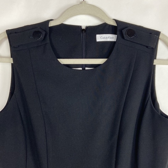 Calvin Klein Sleeveless Black with White Hem Fitted Midi Cocktail Sheath Dress - Picture 5 of 15